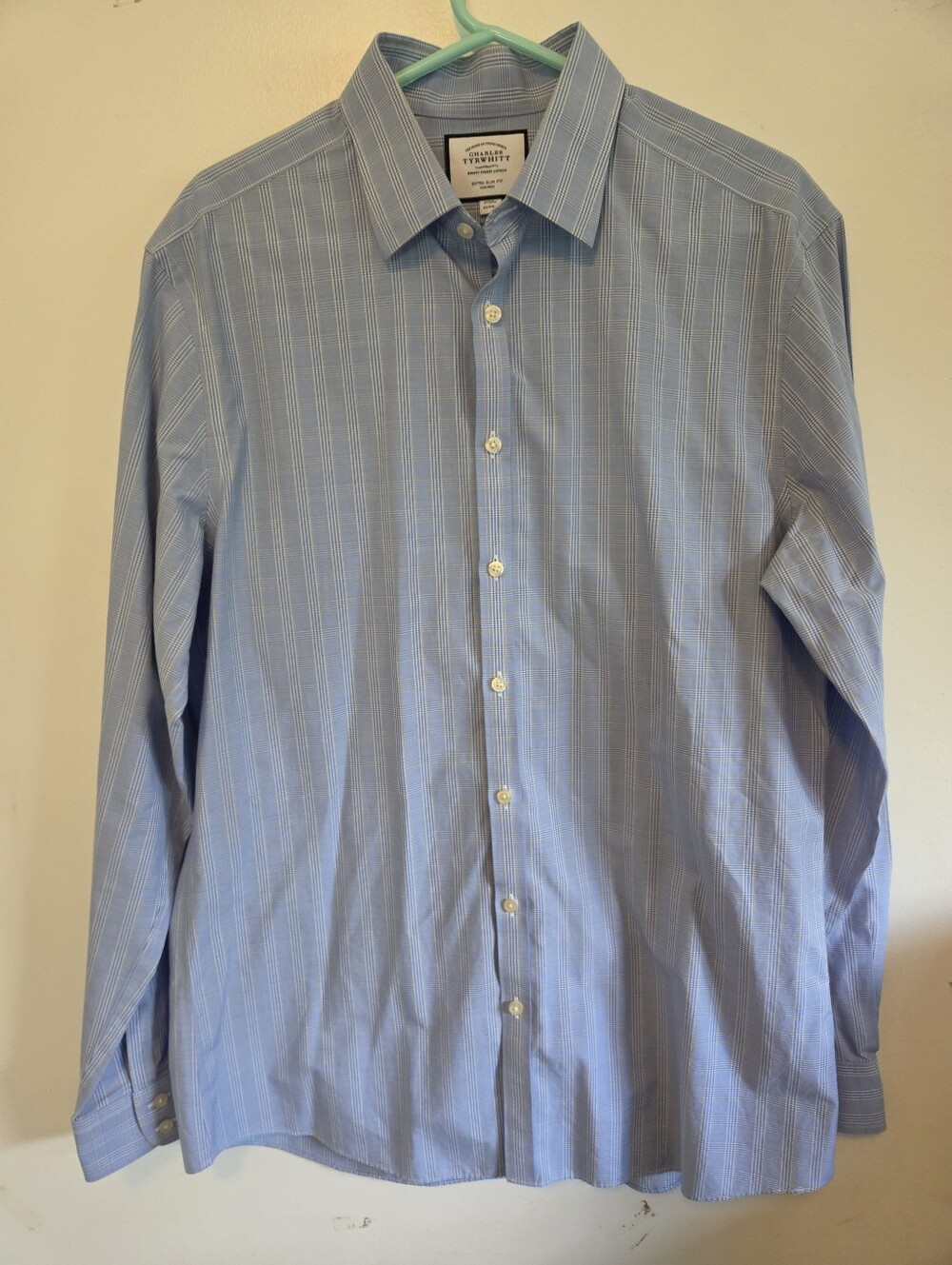 Charles Tyrwhitt Extra Slim Fit Blue Plaid Non-Iron Dress Shirt 17/37